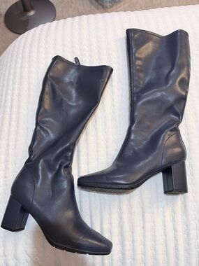 AEROSOLES Micah Navy Tall Block Heel Boots Size 7.5